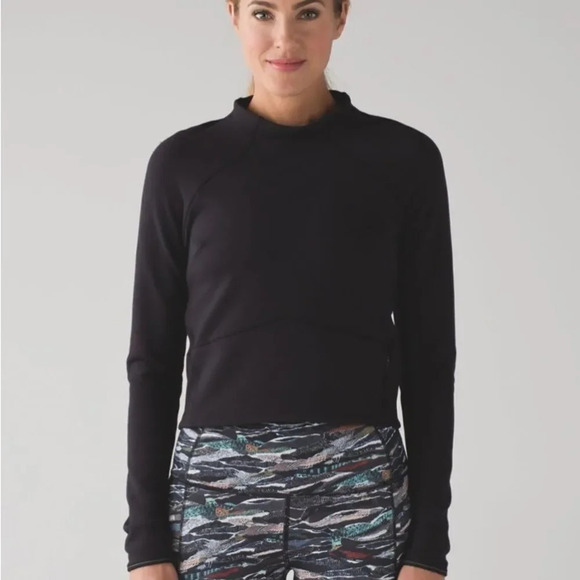 lululemon athletica Tops - LULULEMON sz 2 black Hill + Valley Mock Neck Long Sleeve Crop Top